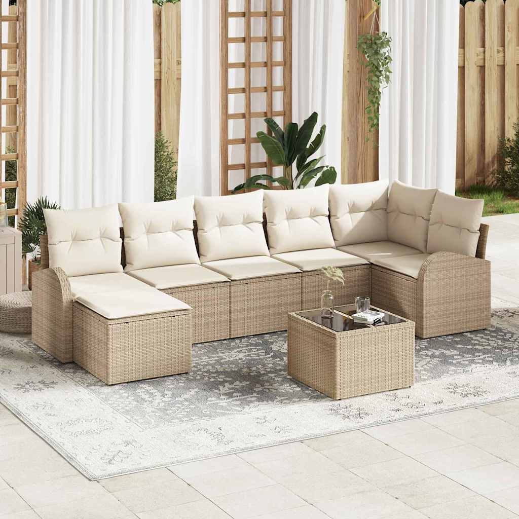 Garten-Sofa-Set 8 pcs Beige Poly Rattan
